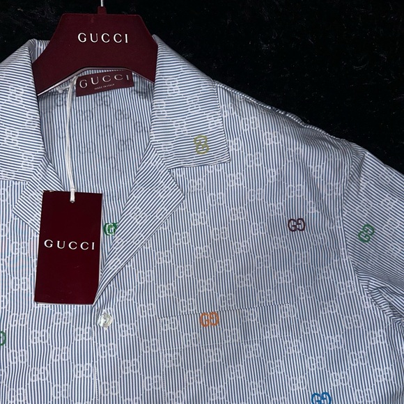 Gucci Blue Striped Cotton Bowling Shirt - Picture 6 of 13